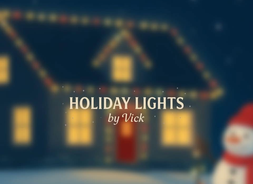Holiday Lights by VICK branded banner with illuminated house illustration